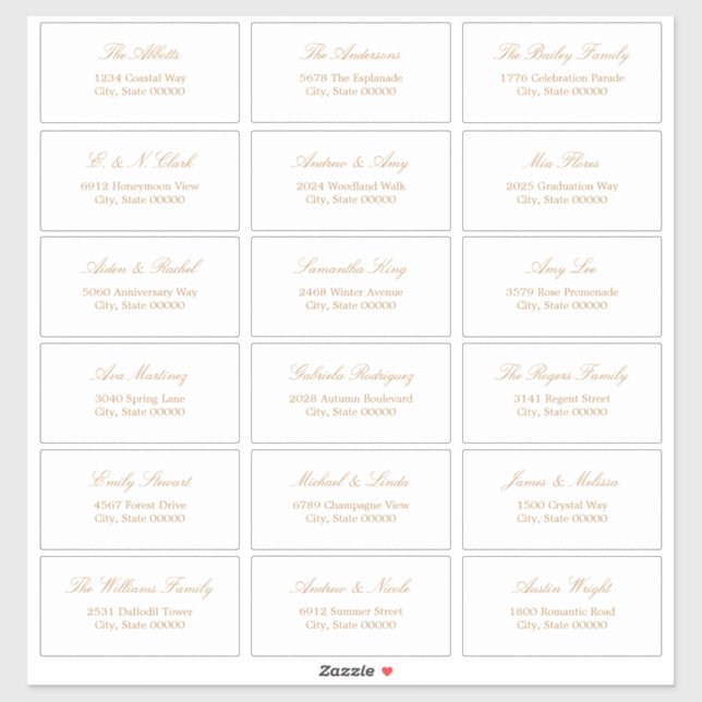 Golden Beige Script 18 Guest Address Labels (Blatt)