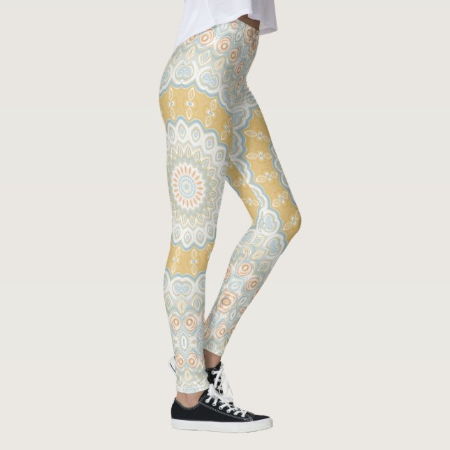 Golden Beige und Blue Mandala Design Leggings (Rechts)