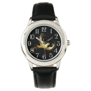 Golden Bird im schwarzen Hintergrund Armbanduhr