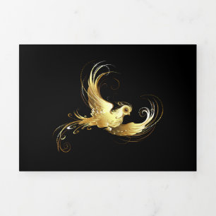 Golden Bird im schwarzen Hintergrund Dreifach Gefaltete Ankündigung