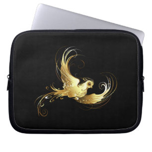 Golden Bird im schwarzen Hintergrund Laptopschutzhülle