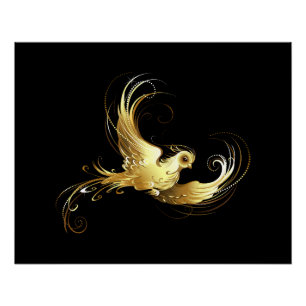 Golden Bird im schwarzen Hintergrund Poster