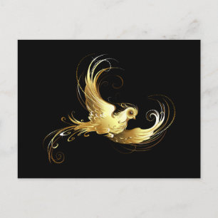 Golden Bird im schwarzen Hintergrund Postkarte