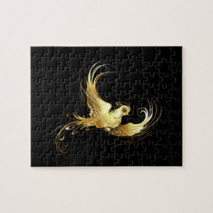 Golden Bird im schwarzen Hintergrund Puzzle