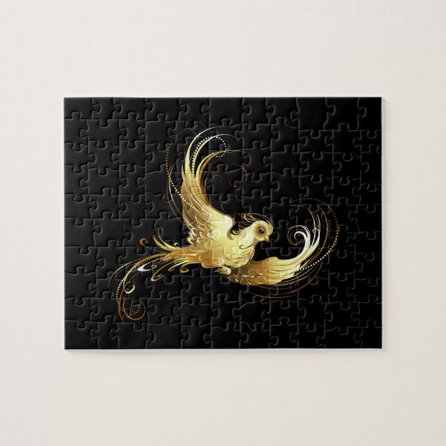Golden Bird im schwarzen Hintergrund Puzzle (Horizontal)