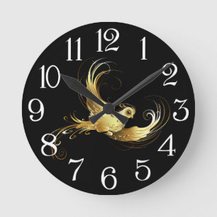Golden Bird im schwarzen Hintergrund Runde Wanduhr