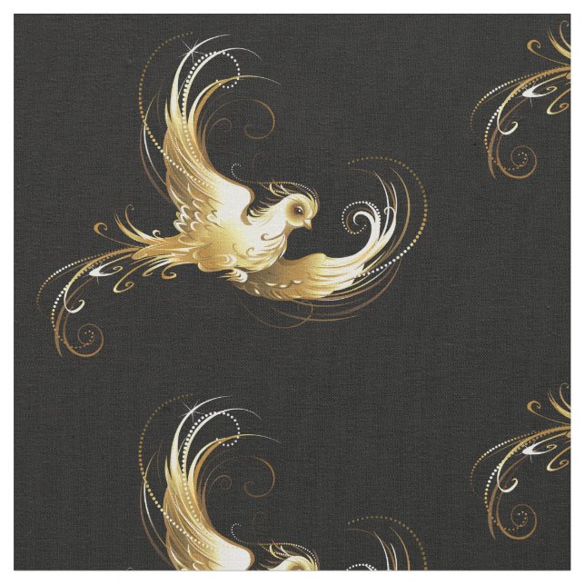 Golden Bird im schwarzen Hintergrund Stoff (Nahaufnahme)