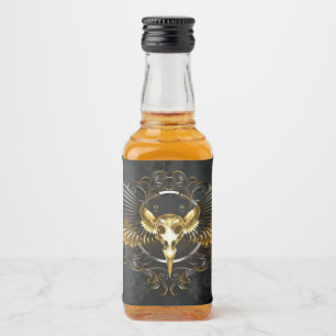 Golden Bird Skull auf schwarzem Hintergrund Alkoholflaschenetikett