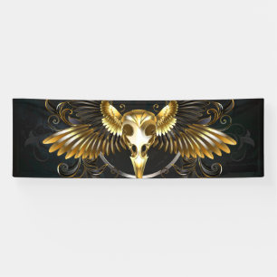 Golden Bird Skull auf schwarzem Hintergrund Banner
