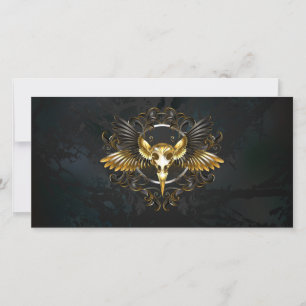 Golden Bird Skull auf schwarzem Hintergrund Dankeskarte
