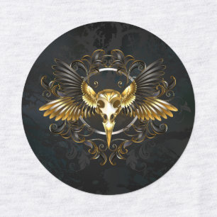 Golden Bird Skull auf schwarzem Hintergrund Etiketten