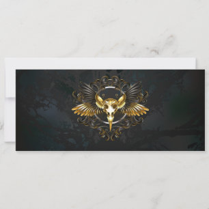 Golden Bird Skull auf schwarzem Hintergrund Feiertagskarte