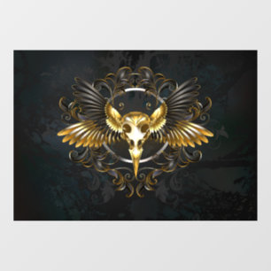 Golden Bird Skull auf schwarzem Hintergrund Fensteraufkleber