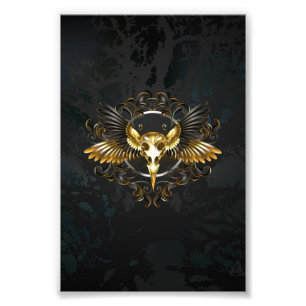 Golden Bird Skull auf schwarzem Hintergrund Fotodruck