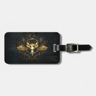 Golden Bird Skull auf schwarzem Hintergrund Gepäckanhänger