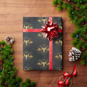Golden Bird Skull auf schwarzem Hintergrund Geschenkpapier