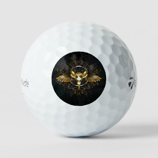 Golden Bird Skull auf schwarzem Hintergrund Golfball (Vorderseite)