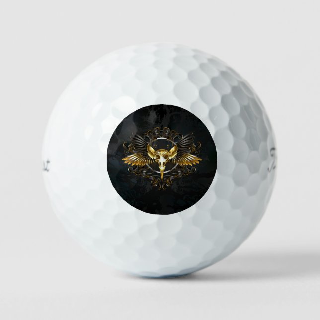 Golden Bird Skull auf schwarzem Hintergrund Golfball (Vorderseite)