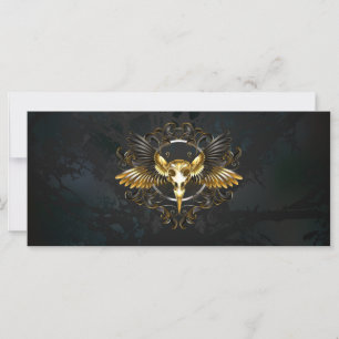 Golden Bird Skull auf schwarzem Hintergrund Karte