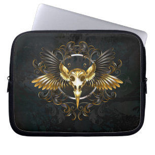 Golden Bird Skull auf schwarzem Hintergrund Laptopschutzhülle