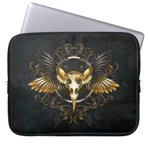 Golden Bird Skull auf schwarzem Hintergrund Laptopschutzhülle