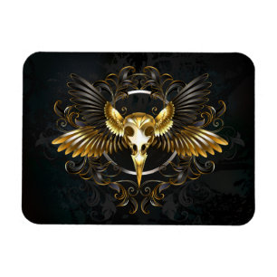 Golden Bird Skull auf schwarzem Hintergrund Magnet