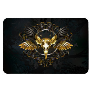 Golden Bird Skull auf schwarzem Hintergrund Magnet