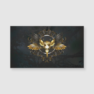 Golden Bird Skull auf schwarzem Hintergrund Magnetkarte