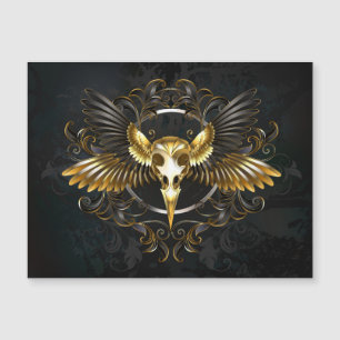 Golden Bird Skull auf schwarzem Hintergrund Magnetkarte