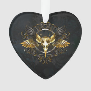 Golden Bird Skull auf schwarzem Hintergrund Ornament
