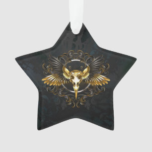 Golden Bird Skull auf schwarzem Hintergrund Ornament
