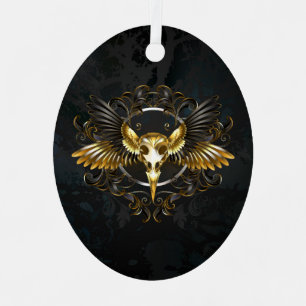 Golden Bird Skull auf schwarzem Hintergrund Ornament Aus Metall
