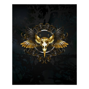 Golden Bird Skull auf schwarzem Hintergrund Poster