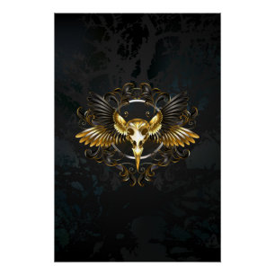 Golden Bird Skull auf schwarzem Hintergrund Poster