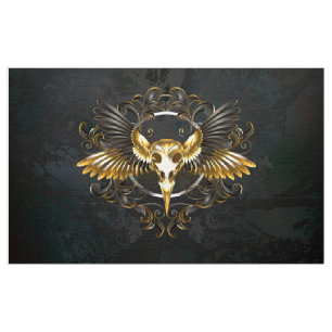 Golden Bird Skull auf schwarzem Hintergrund Stoff