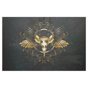 Golden Bird Skull auf schwarzem Hintergrund Stoff