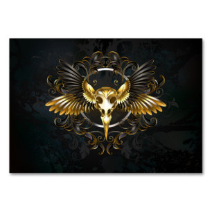 Golden Bird Skull auf schwarzem Hintergrund Tischnummer
