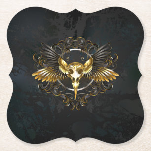 Golden Bird Skull auf schwarzem Hintergrund Untersetzer