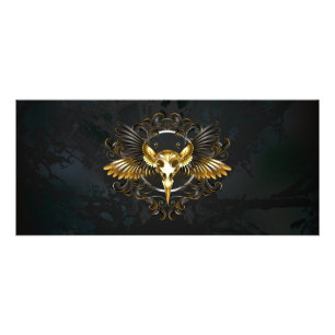 Golden Bird Skull auf schwarzem Hintergrund Werbekarte