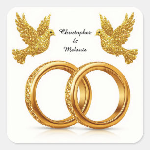 Golden Birds Embracing in eleganter künstlerischer Quadratischer Aufkleber