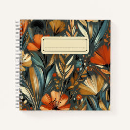 Golden Birds & Orange Wildblumen in Handfarbe Notizbuch