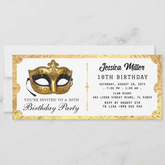 Golden birthday Party Ticket Invitation Einladung (Vorderseite)