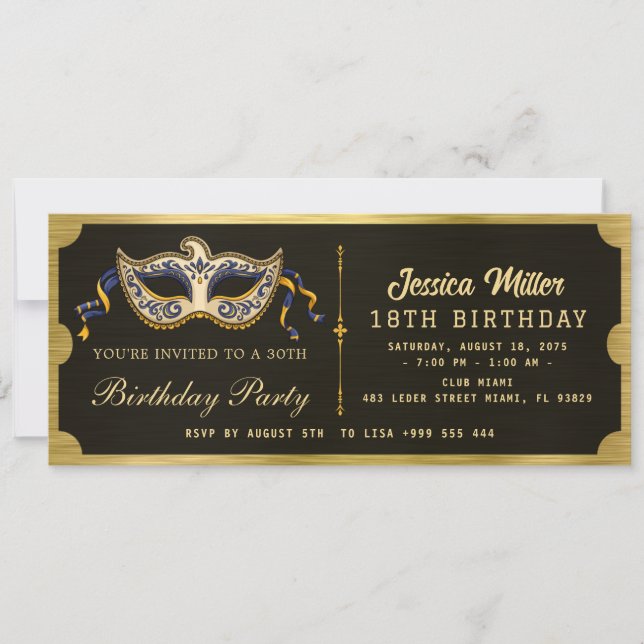 Golden birthday Party Ticket Invitation Einladung (Vorderseite)