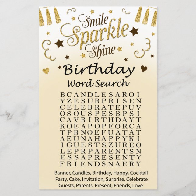 Golden Birthday Word Search Game (Vorderseite)
