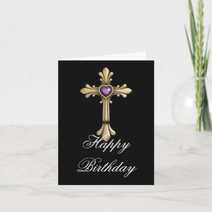 Golden Birthstone Lila Cross Happy Birthday Card Karte