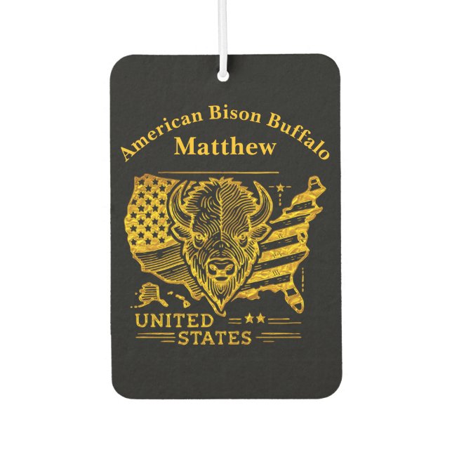 Golden Bison Illustration mit US-Karte und -Flagge Autolufterfrischer (Vorderseite)