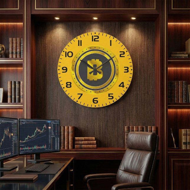 Golden Bitcoin Symbol Digital Currency Große Wanduhr (Von Creator hochgeladen)