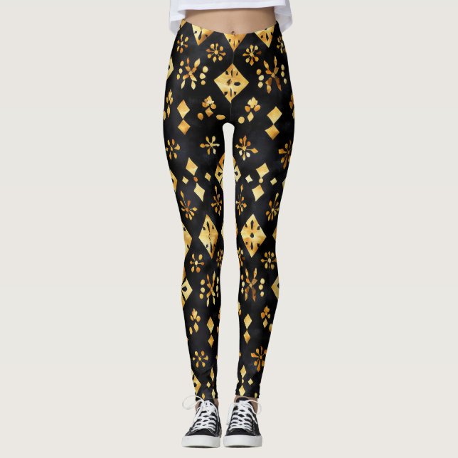 Golden Black Abstrakt Pattern Leggings (Vorderseite)