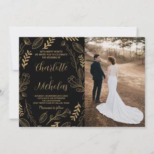 Golden Black Art Hochzeit Einladung mit Foto