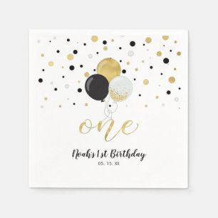 Golden & Black Balloons, Confetti Boy 1. Geburtsta Serviette